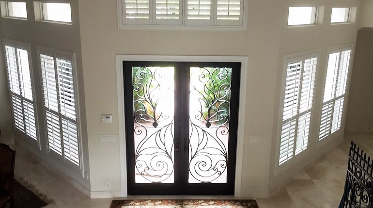 Austin foyer with glass doors and plantation shutters